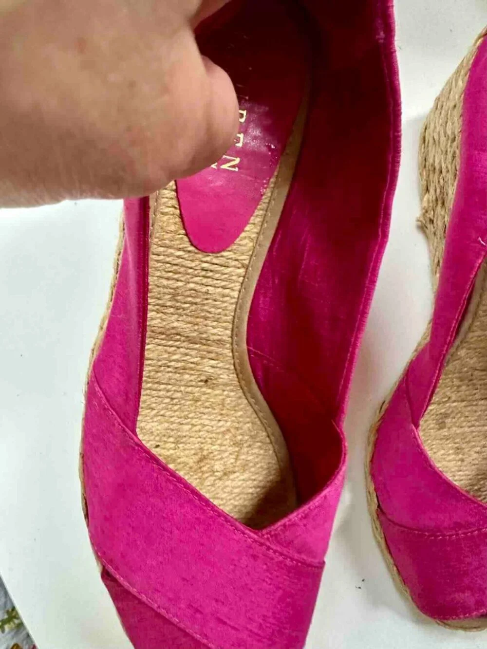 Unworn Ralph Lauren Espadrille Wedges Fuchsia HotPink 9B Satin Platform Sandals